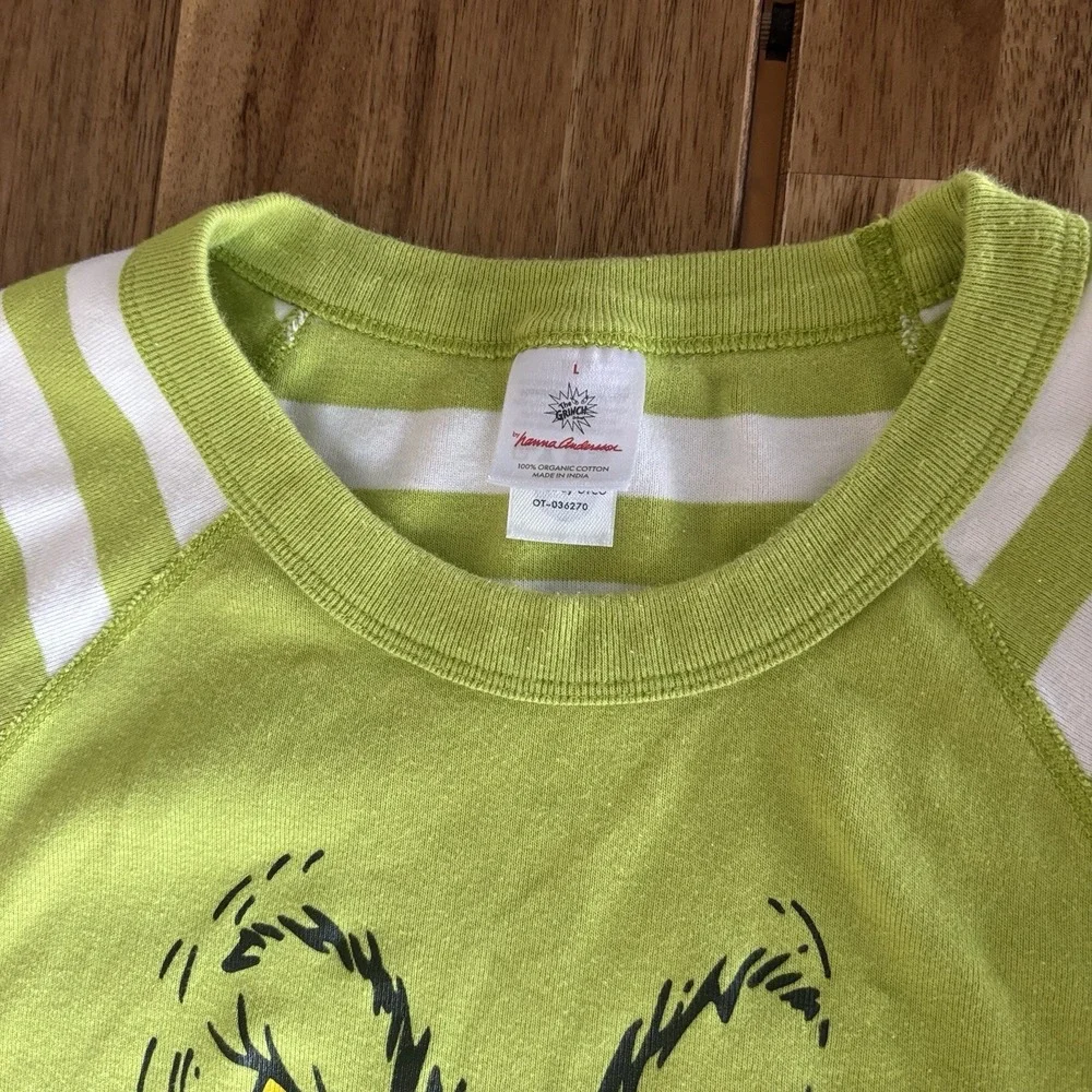 Hanna Andersson Grinch Pajama Top Adult Large‎ Organic Cotton Green Stripes